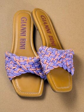 Gianni Bini Lavender & Peach Braided Slide Sandals with Tan Footbed